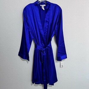 Morgan Taylor Intimates Purple Blue Satin Belted Robe New XL